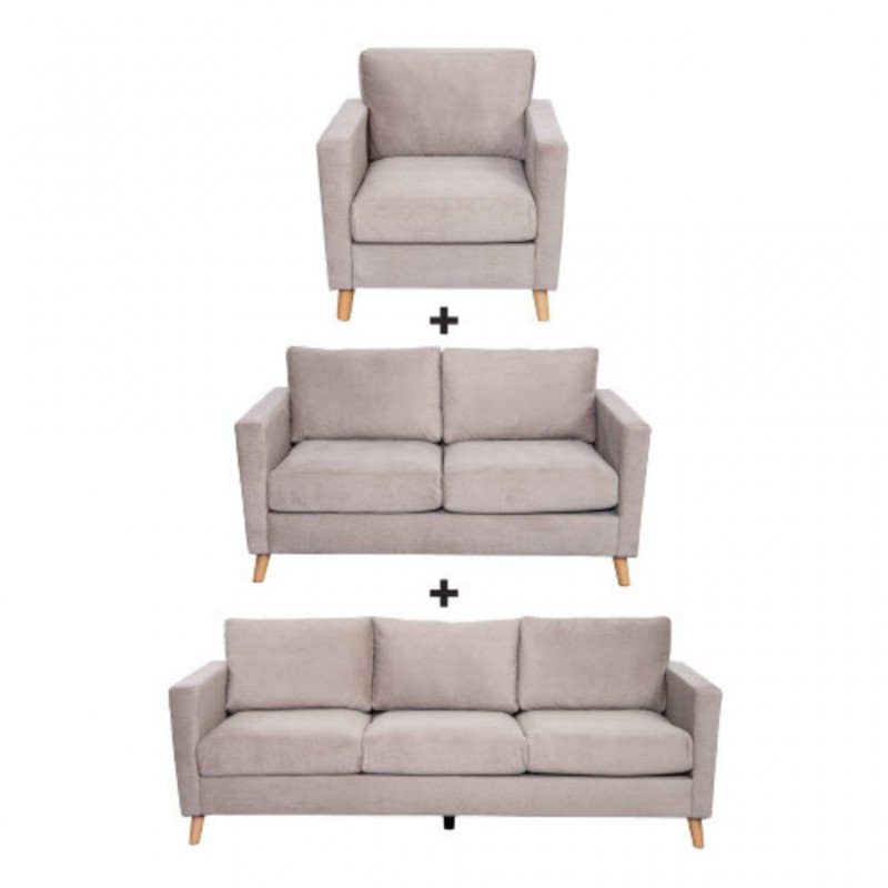 Oliver Sofa 3 Seater & Oliver Sofa 2 Seater & Oliver Sofa 1 Seater In Beige Fabric