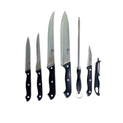 Pradel 5 Kitchen Knives, 1 Peeler, 1 Rifle With Wooden Board - P0001730/7416 "O"