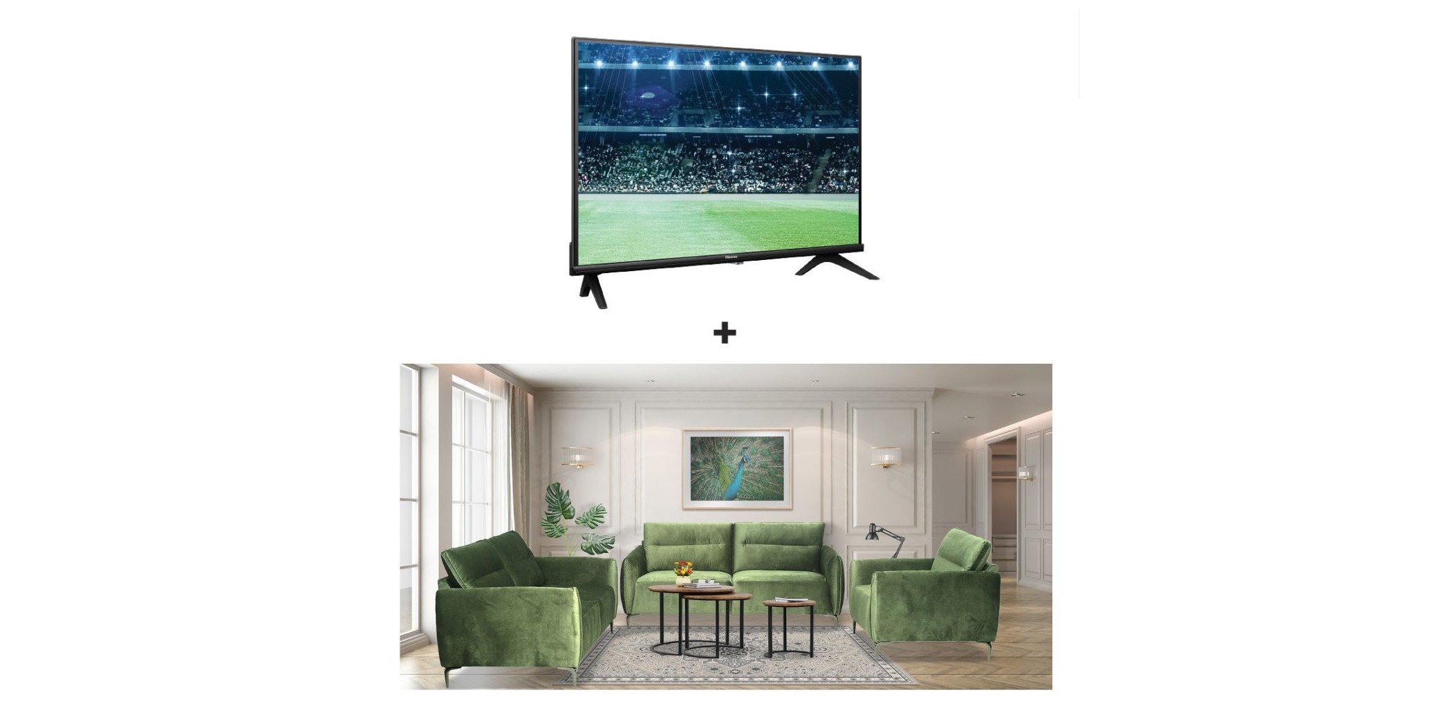 Taglia 3+2+1 Green Col Fabric & Hisense 40A4N 40" FHD Smart Led TV Taglia 3+2+1 Green Col Fabric & Hisense 40A4N 40" FHD Smart Led TV
