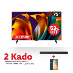 Hisense 75A6N 75" 4K Smart Led TV & Free Hisense HS204 Sound bar 2.0 CH + Hisense Smart Phone H60 5G