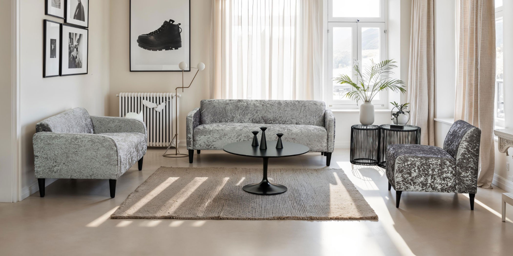 Brava Sofa 3+2+Armless Chair Silver Fabric