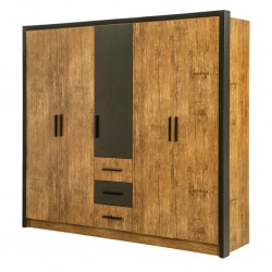 Vecelo Wardrobe 5 Doors & 3 Drawers Opera Walnut & Black