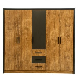 Vecelo Wardrobe 5 Doors & 3 Drawers Opera Walnut & Black Vecelo Wardrobe 5 Doors & 3 Drawers Opera Walnut & Black