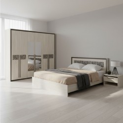 Ezra Wardrobe 6 Doors & Ezra Bed 180x200 cm Larix Black Particle Board