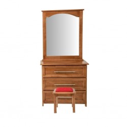 Deluxe Dressing Table With 3 Drawers And Pouf Rubberwood