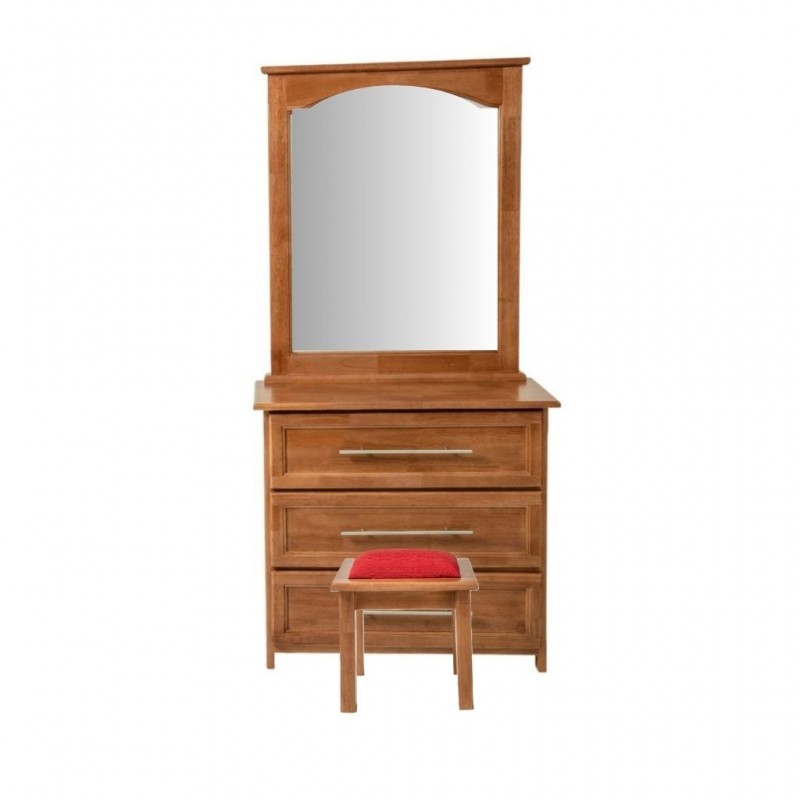Deluxe Dressing Table With 3 Drawers And Pouf Rubberwood