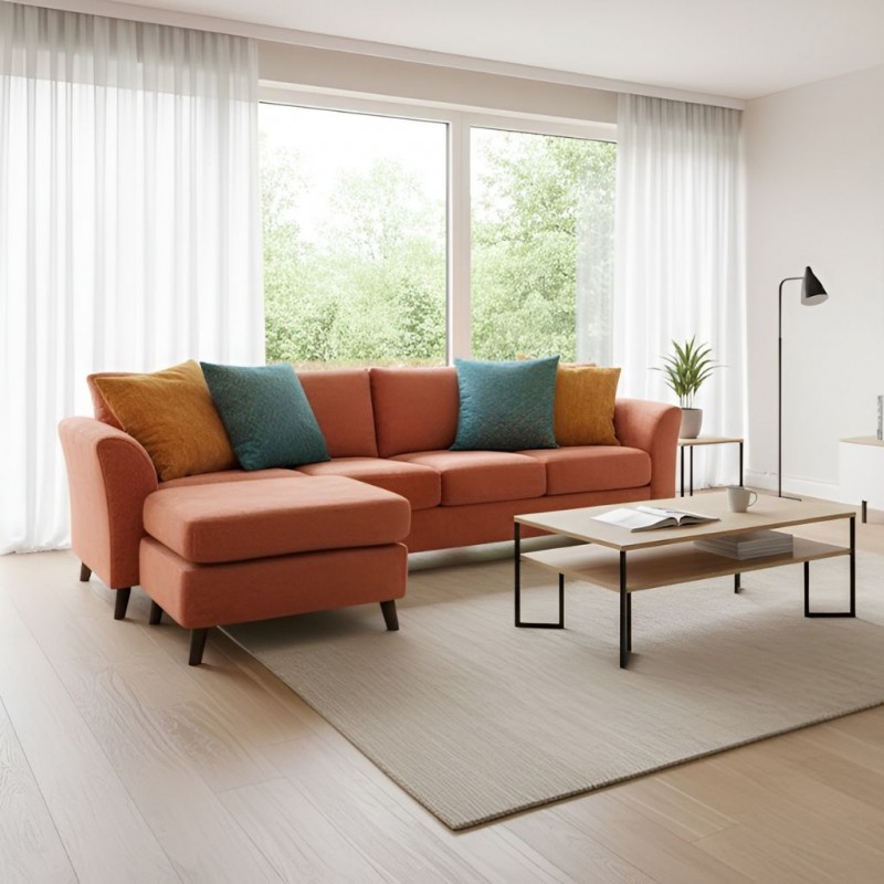 Urban 3 Seater Chaise + Ottoman in Orange Fabric