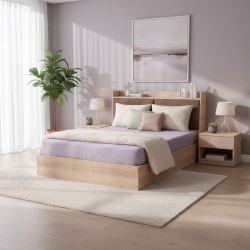 Diamond Bed 160x200 cm Upholstered MDF Red Oak