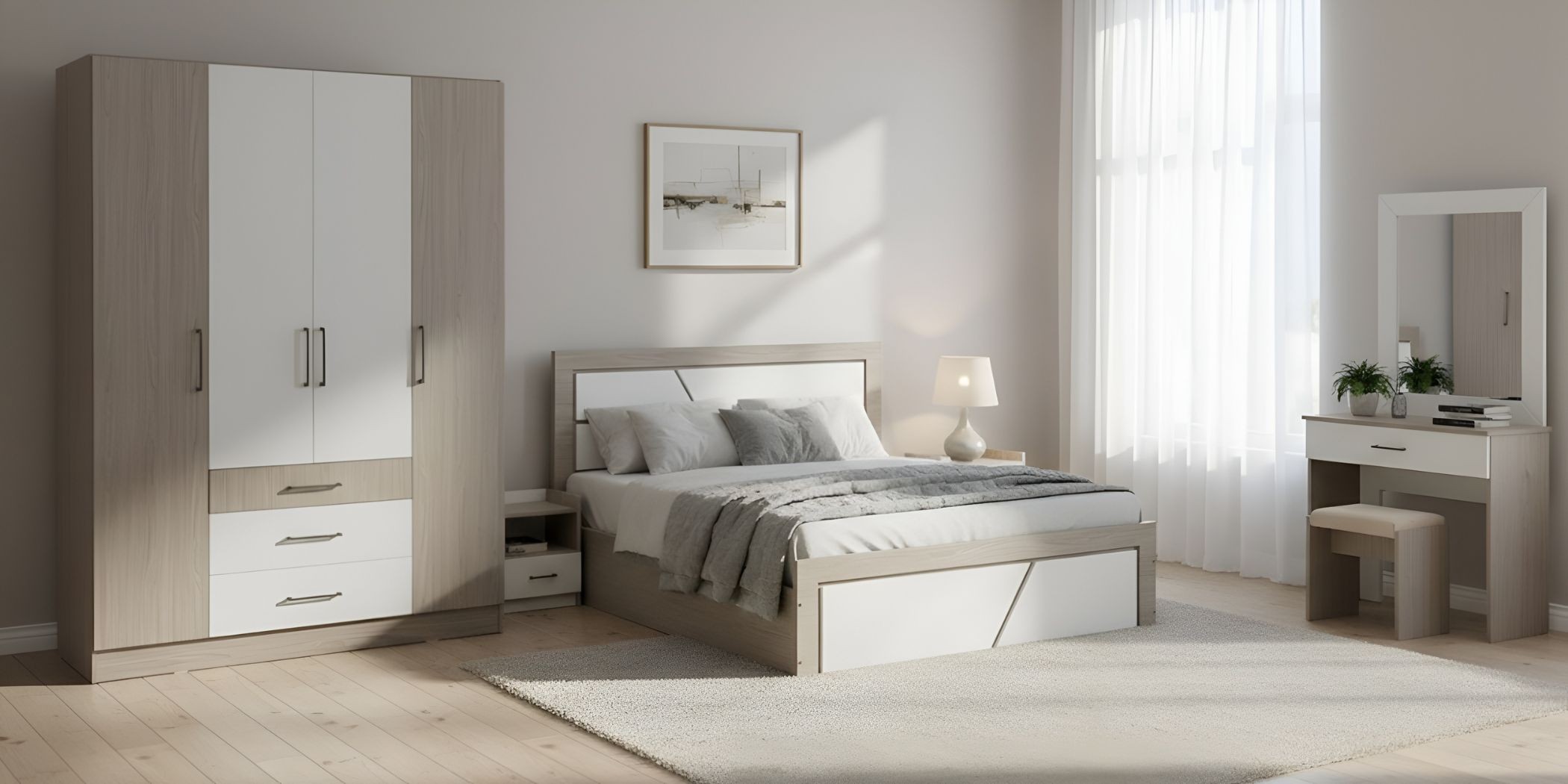 Latonia Bedroom Set 160x200 cm Gouache & White