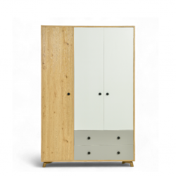 Sandy Wardrobe 3 Doors Oak, White & Grey