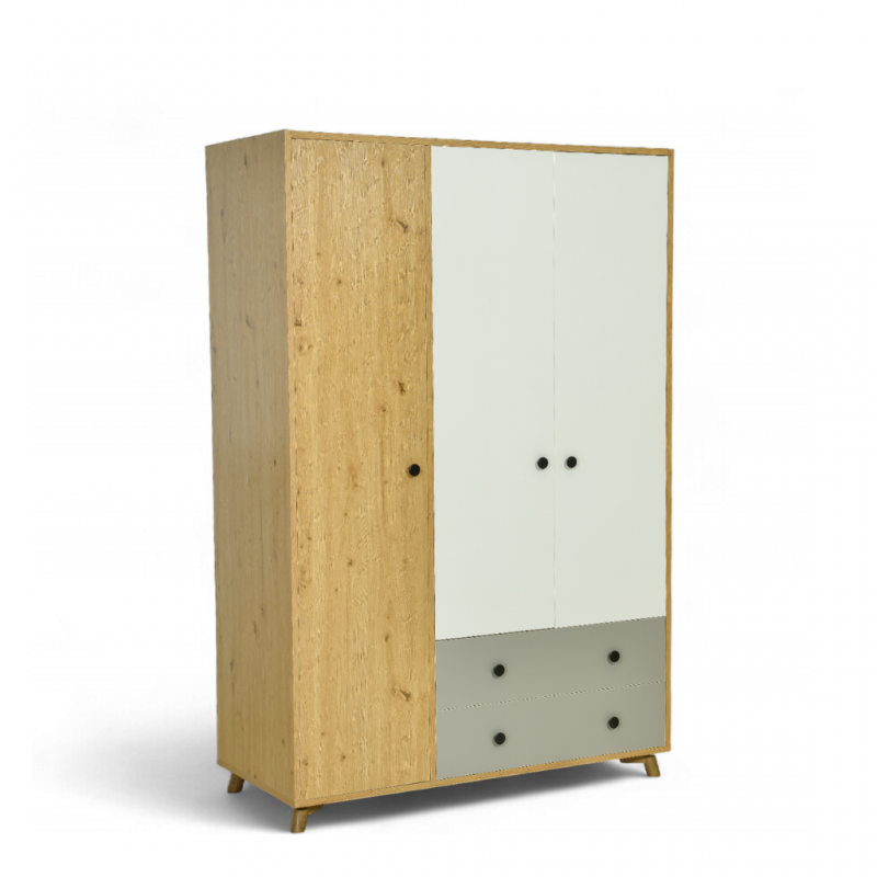 Sandy Wardrobe 3 Doors Oak, White & Grey