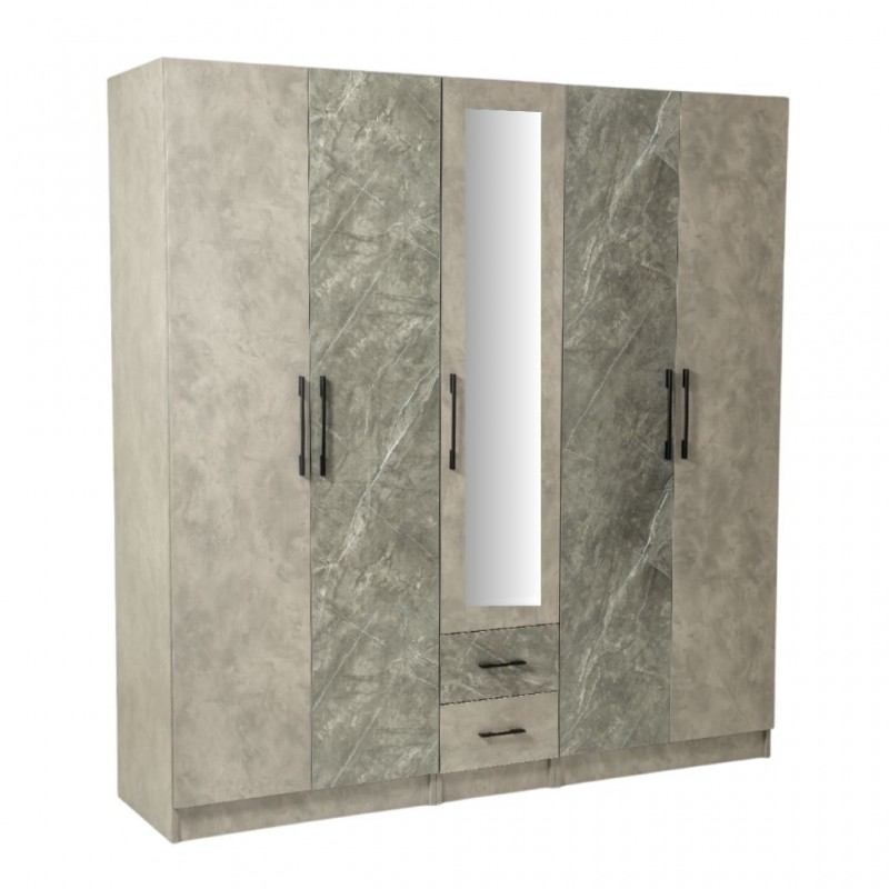 Dreamscape Wardrobe 5 Doors With 2 Drawers Dark Ash Glossy & Light Ash