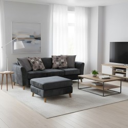 Urban 3 Seater Chaise + Ottoman In Grey Fabric