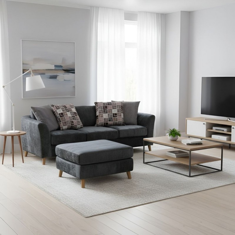 Urban 3 Seater Chaise + Ottoman In Grey Fabric Urban 3 Seater Chaise + Ottoman In Grey Fabric