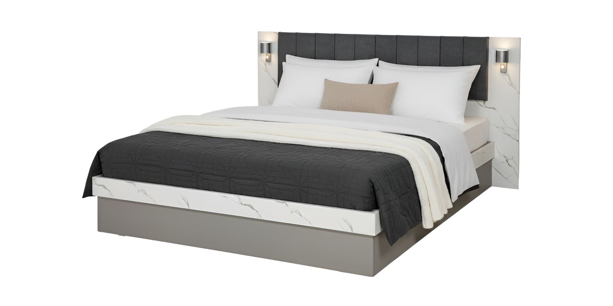 Venicia Bed 160x200 cm Upholstered With Lamps In MDF/Plywood