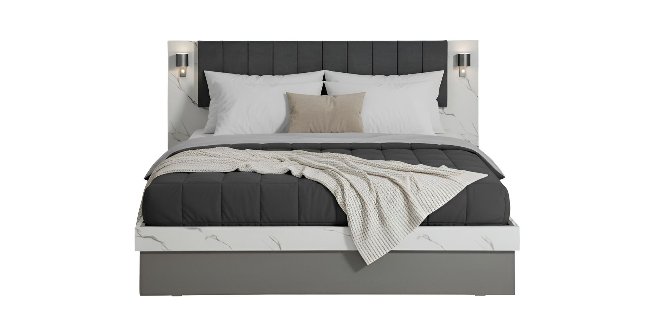 Venicia Bed 160x200 cm Upholstered With Lamps In MDF/Plywood