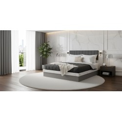 Venicia Bed 160x200 cm Upholstered With Lamps In MDF/Plywood