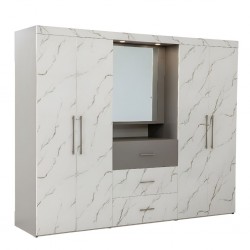 Venicia Wardrobe 4 Doors & 3 Drawers With Spot Light In MDF/Plywood