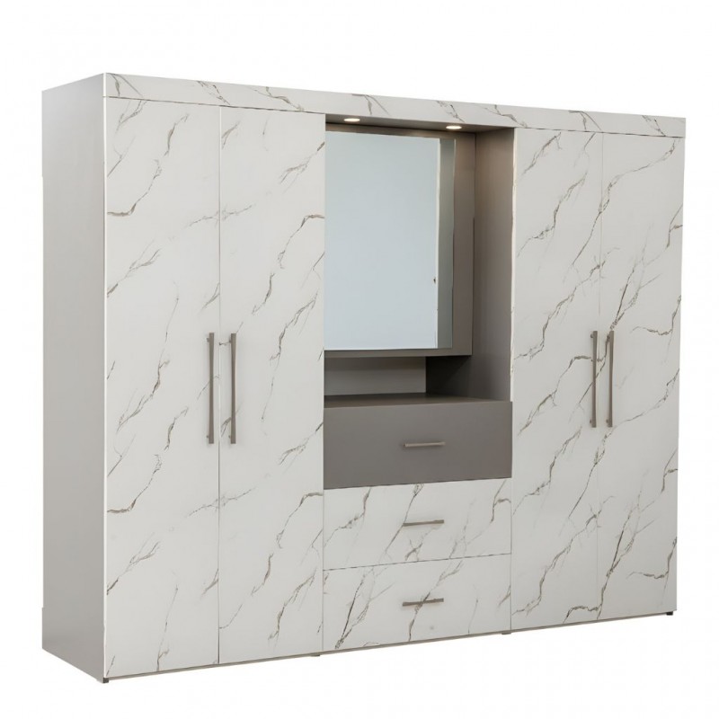 Venicia Wardrobe 4 Doors & 3 Drawers With Spot Light In MDF/Plywood