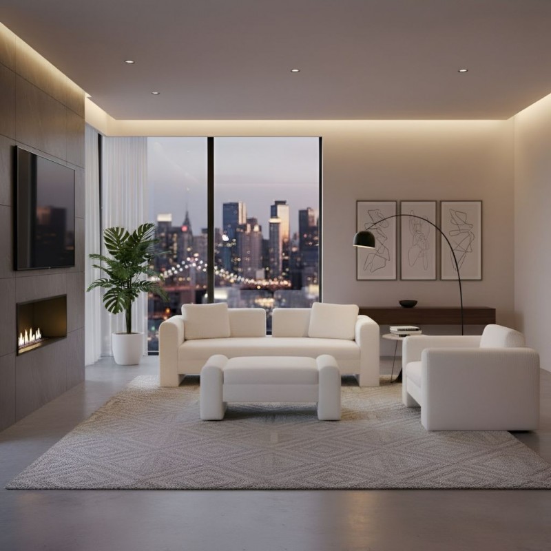 Edra 3 Seater Functional Daybed + Sofa 1 Seater + Ottoman in White Fabric