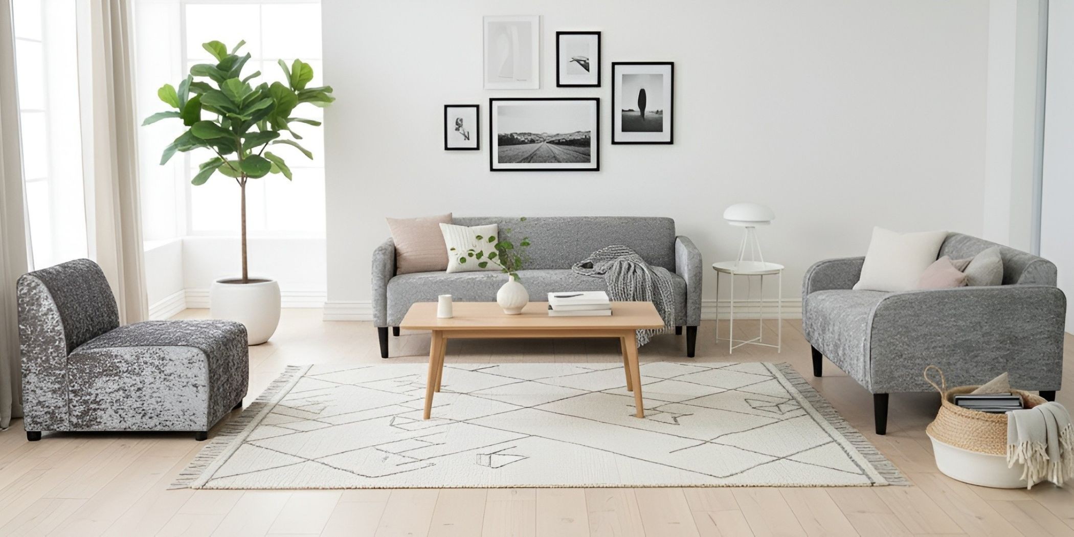 Brava Sofa 3+2+Armless Chair Silver Fabric