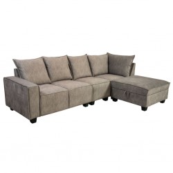 Hunter Corner W/Storage Ottoman Fabric Brown