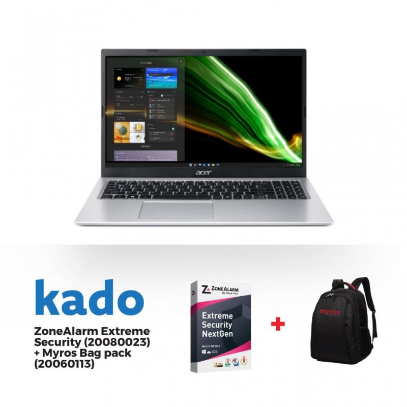Acer Aspire Laptop Celeron N4500 Silver & Free ZoneAlarm Extreme Security + Myros Backpack / Carry Case