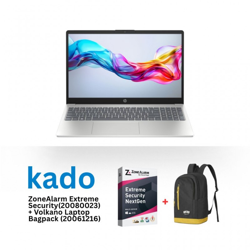 HP 15 Core i5-1334U Natural Silver B1XD1EA & Free ZoneAlarm Extreme Security + Volkano Splash 15.6” Laptop Backpack Char/Gold