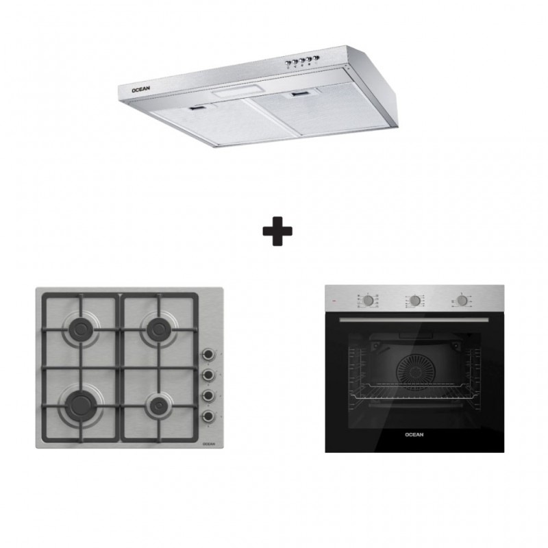 Ocean OHGR64IPROLSV Built-in Hob + Ocean OOER69ICFCEZ Built-in Oven + Ocean OCSCHV64ICEZ Cooker Hood