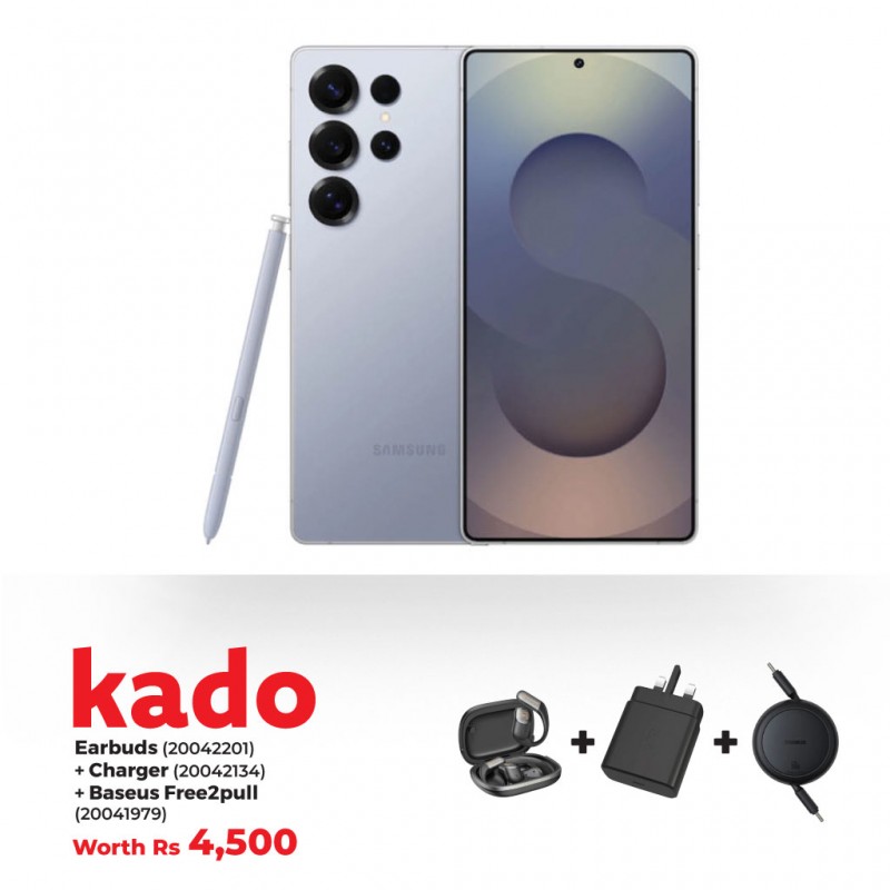 Samsung Galaxy S25 Ultra Titanium Silverblue & Free Free LAMBORGHINI EARBUDS + CHARGER + Baseus Free 2 Pull Mini Charging Cable