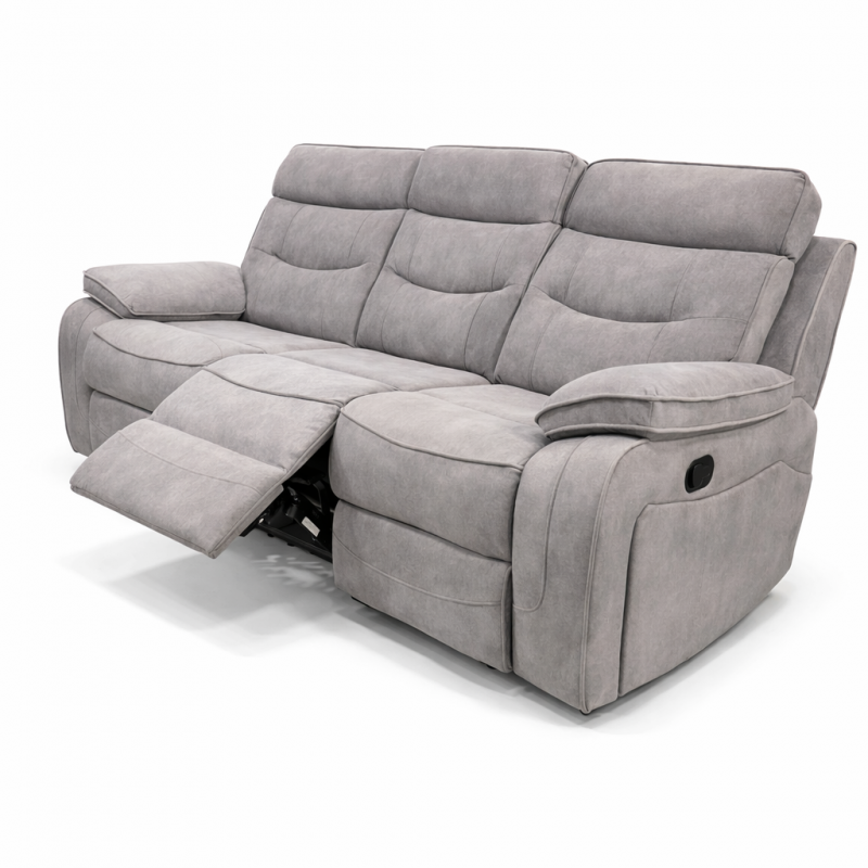 Burlington Recliner 3Str Fabric Leather Light Grey
