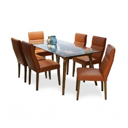 Julia Table and 6 Chairs Rubberwood/Glass