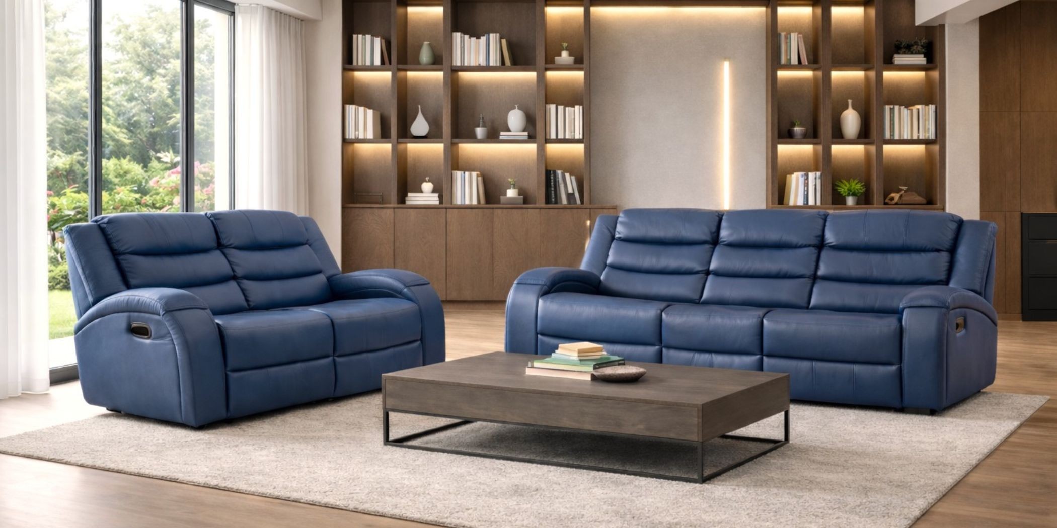 Veneto 3+2 Fabric Blue Leather Gel