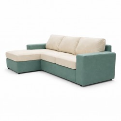 Eva LHF Chaise + RHF 2 Str Fabric Mint Leather Gel W/Beige Cushions