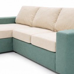 Eva LHF Chaise + RHF 2 Str Fabric Mint Leather Gel W/Beige Cushions