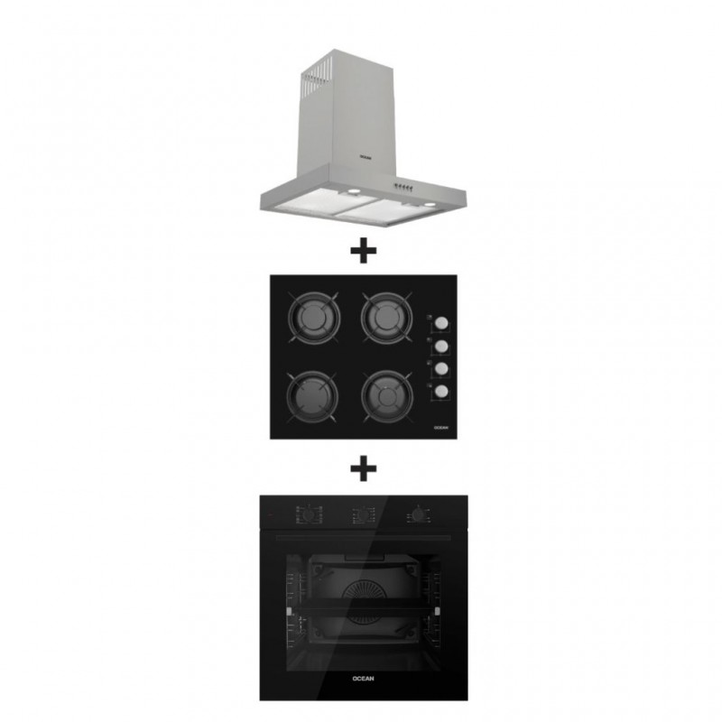 Ocean OHGGR64NPROLSV Built-in Hob + Ocean OOER611NCF1CEZ Built-in Oven + Ocean OTCHR65SCFCE Cooker Hood