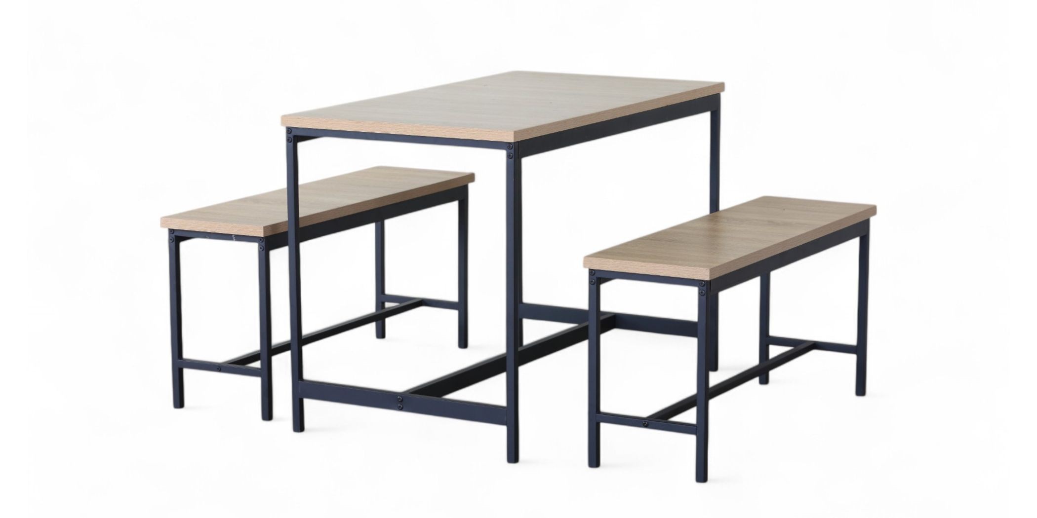 Vella Table & 2 Bench in Melamine Oak