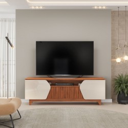 Helo Low TV Cabinet Off White/Freijo With 2 Doors & 2 Sliding Doors