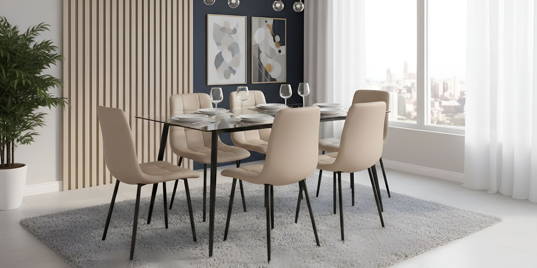 Fender Table and 6 Chairs Beige Smoky