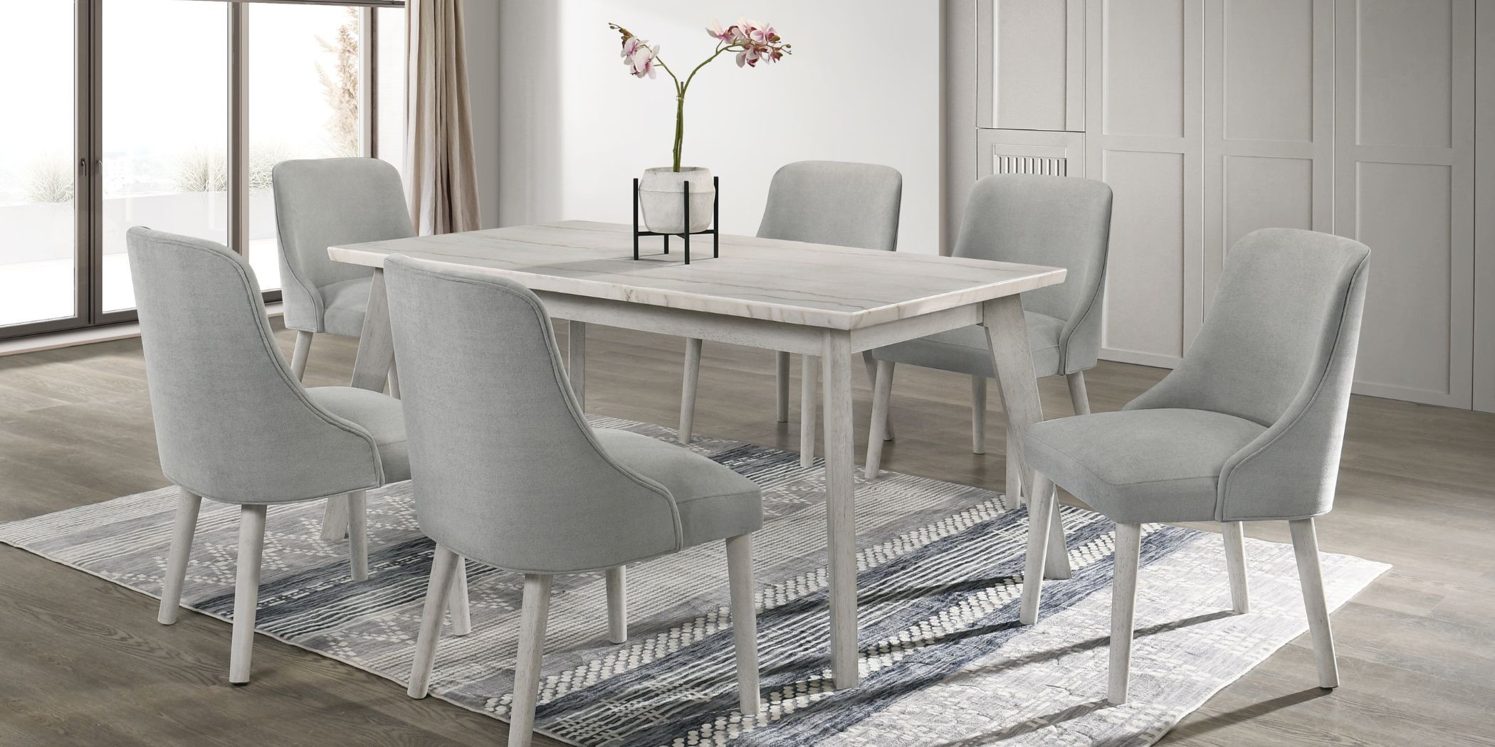 Vista Marble Table & 6 Chairs Antique White