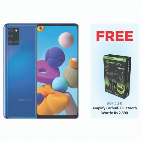 Samsung Galaxy A21S Blue Free Volkano Amplify Earbud- Bluetooth