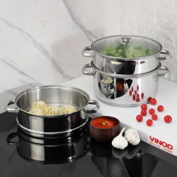 Vinod BSSH330 Stainless Steel 3Tier 30cm Steamer With Glass Lid