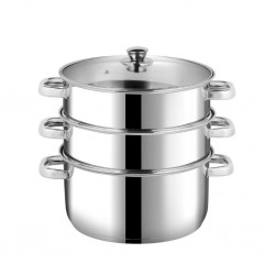 Vinod BSSH330 Stainless Steel 3Tier 30cm Steamer With Glass Lid