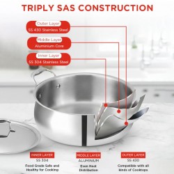 Vinod PCLP32 Chef's Lagan 8L - 32cm Shallow Pot Platinum Triply Stainless Steel