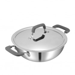 Vinod PLXS3 Platinum Triply Luxe Set of 3: 24cm Deep Kadai W/Lid, 16cm Saucepan W/Lid, 22cm Frypan