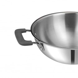 Vinod PLXS3 Platinum Triply Luxe Set of 3: 24cm Deep Kadai W/Lid, 16cm Saucepan W/Lid, 22cm Frypan