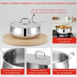 Vinod PCLP32 Chef's Lagan 8L - 32cm Shallow Pot Platinum Triply Stainless Steel