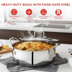 Vinod PCLP32 Chef's Lagan 8L - 32cm Shallow Pot Platinum Triply Stainless Steel