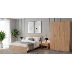 Brazilia Bed 150x190 cm & Brazilia Wardrobe 4 Doors Light Oak Hydrofuge Particle Board