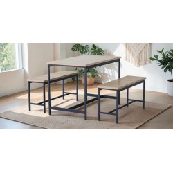 Vella Table & 2 Bench in Melamine Oak